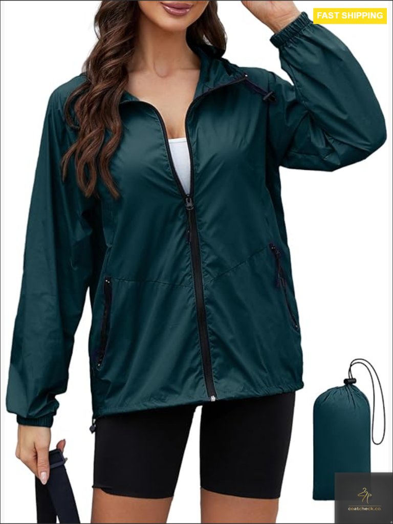 Packable Hooded Rain Jacket Lightweight Waterproof Windbreaker Outdoor
